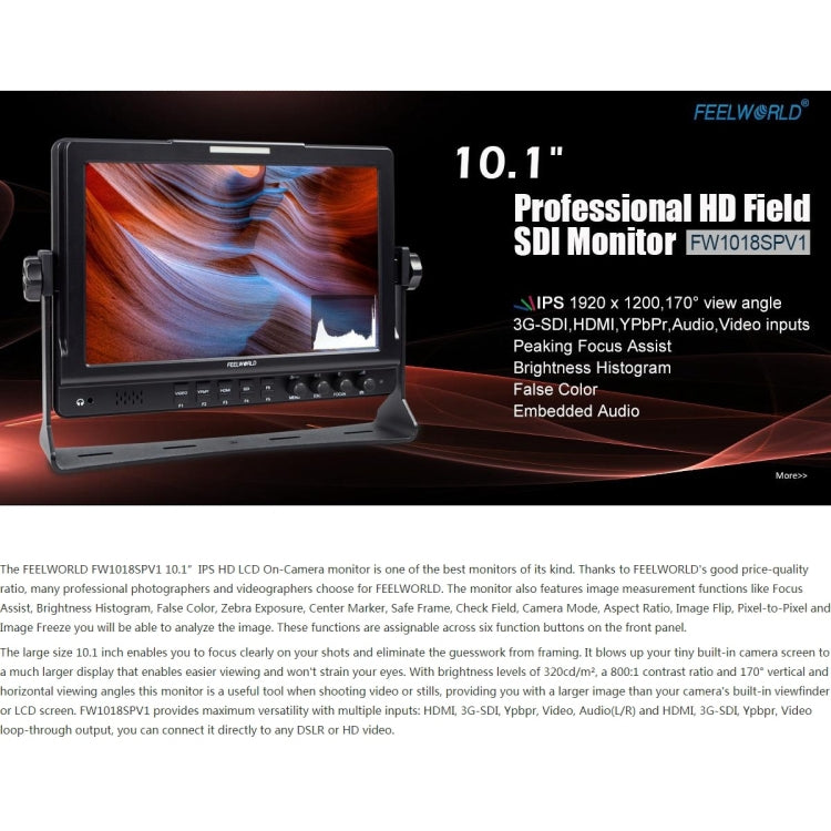 FEELWORLD FW1018SPV1 1920x1200 10.1 inch IPS Screen HD Color LCD Director Camera Field Monitor, FW1018SPV1