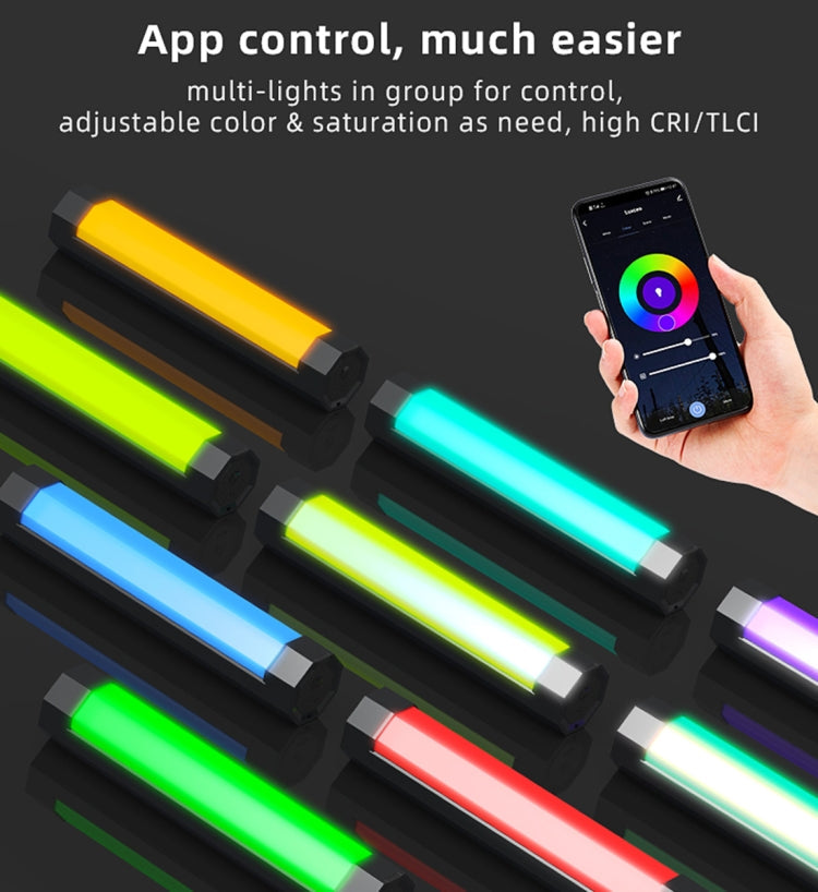 LUXCeO RGB Colorful Photo LED Stick Video Light APP Control Adjustable Color Temperature Waterproof Handheld LED Fill Light with Remote Control, P200 RGB