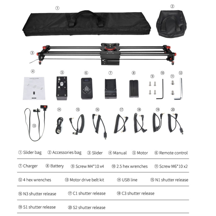 YELANGU L80TC 80cm Electrical Slide Rail Track with 2.4GHz Remote Control for SLR Cameras / Video Cameras, L80TC 80cm