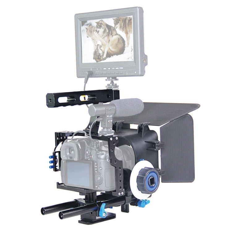 YELANGU YLG1105A Handle Video Camera Cage Stabilizer Kit with Matte Box & Follow Focus for Panasonic Lumix DMC-GH4 & G7 / Sony A7 & A7S & A7R & A7RII & A7SII, YLG1105A