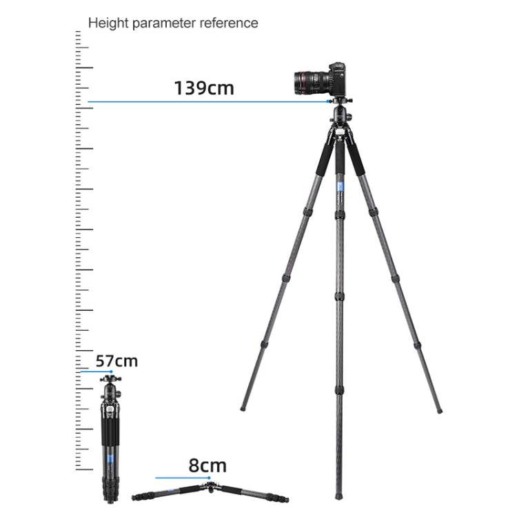 BEXIN RC334 Portable Collapsible Carbon Fiber Camera Tripod with K44 Panoramic BallHead, RC334+K44
