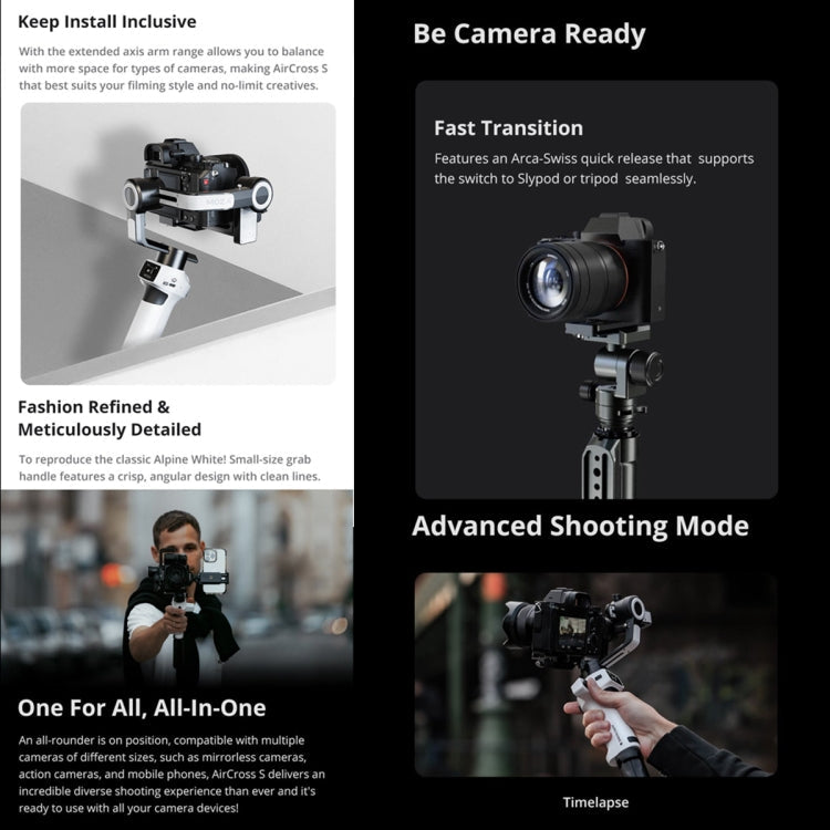 MOZA AirCross S 3 Axis Foldable Handheld Gimbal Stabilizer for DSLR Cameras and Smart Phone, AirCross S