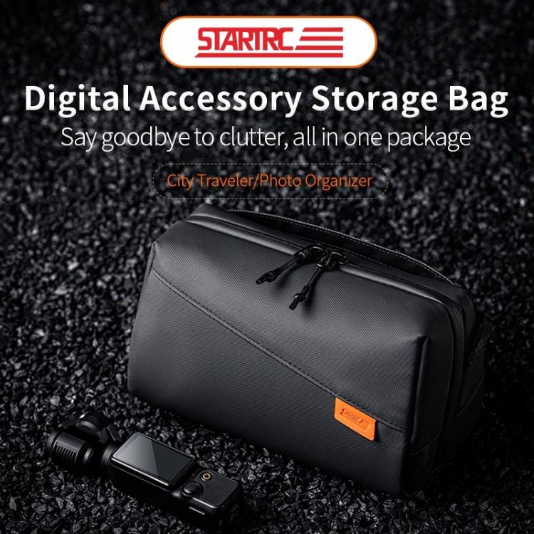 Black STARTRC digital storage bag with multiple pockets and shoulder strap for camera accessories