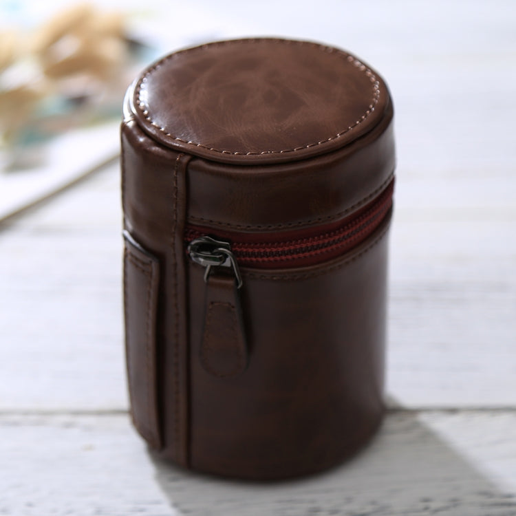 Small Lens Case Zippered PU Leather Pouch Box for DSLR Camera Lens, Size: 11x8x8cm, 11 x 8cm (Brown), 11 x 8cm (Coffee), 11 x 8cm (Black)