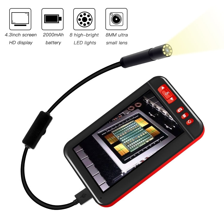 P20 4.3 Inch Screen Display HD1080P Inspection Endoscope with 8 LEDs, Length: 2m, Lens Diameter: 8mm, Hard Line, Length: 2m, Hard Line