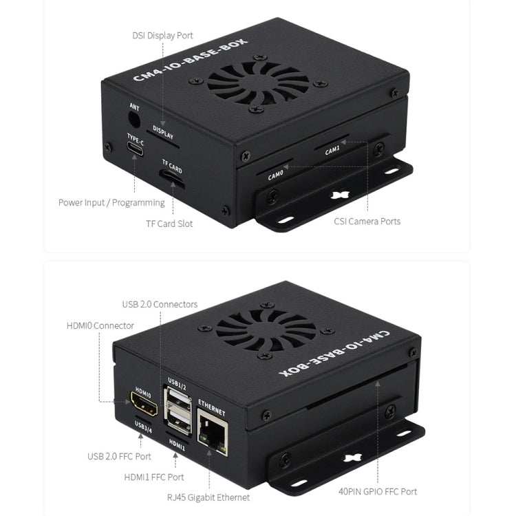 Waveshare Mini IO Board Full Ver Mini-Computer Base Box with Metal Case & Cooling Fan for Raspberry Pi CM4, Mini IO Board Full Ver