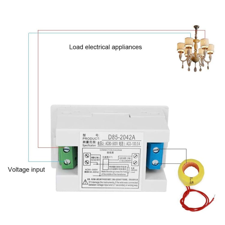 D85-2042A 110V 220V 380V 100A Digital AC Voltmeter Ammeter Current Amps Volt Meter LCD Panel Monitor