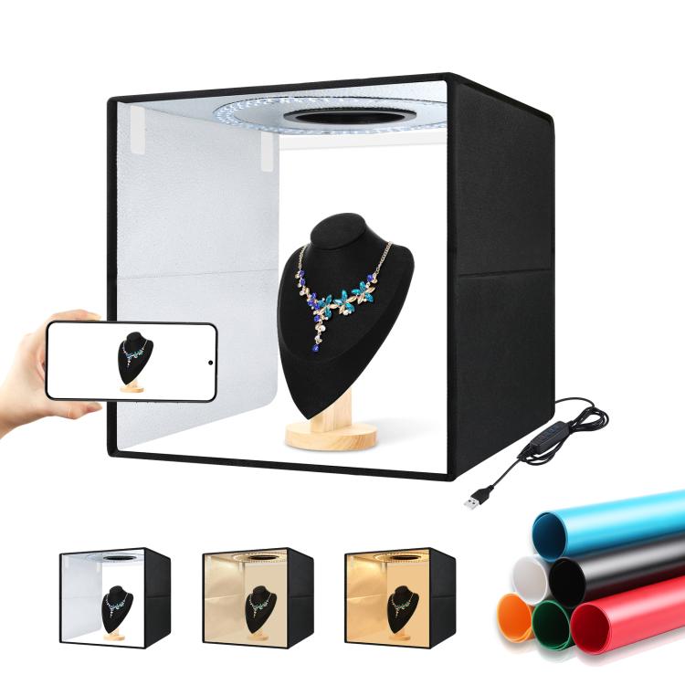 40cm Folding Portable Ring Light USB Photo Lighting Studio Shooting Tent Box with 6 x Color PVC Backdrops, Size: 40cm x 40cm x 40cm, 40cm