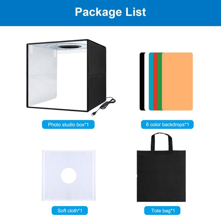 40cm Folding Portable Ring Light USB Photo Lighting Studio Shooting Tent Box with 6 x Color PVC Backdrops, Size: 40cm x 40cm x 40cm, 40cm