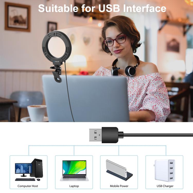 PULUZ 4.7 inch 12cm Ring Selfie Light 3 Modes USB Dimmable Dual Color Temperature LED Curved Vlogging Photography Video Lights with Monitor Clip Holder, 4.7 inch 12cm