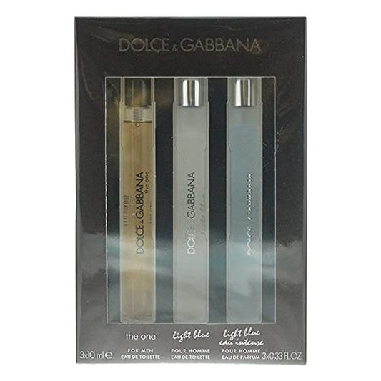 Dolce & Gabbana For Men Miniature Gift Set - 3 Pieces (1 x 10ml The One EDT
1 x 10ml Light Blue Pour Homme EDT 
1 x 10ml Light Blue Eau Intense Pour Homme EDP)