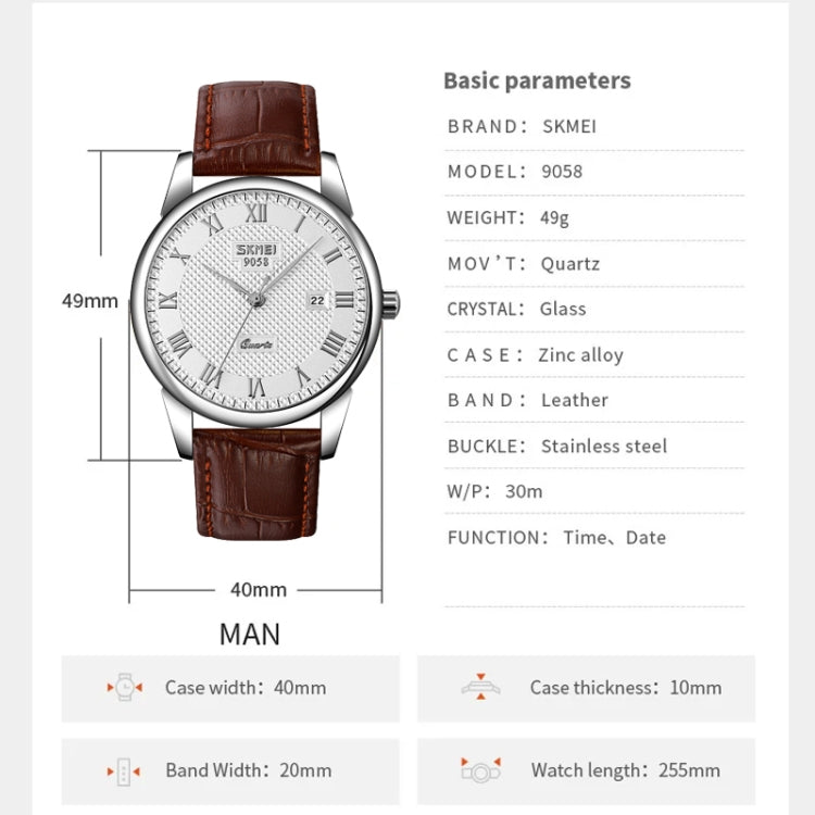 SKMEI 9058 Multifunctional Outdoor Fashion Waterproof Silver Shell Quartz Wrist Watch, EDA00092301A, EDA00092301B, EDA00092301C, EDA00092301D, EDA00092301E, EDA00092301F