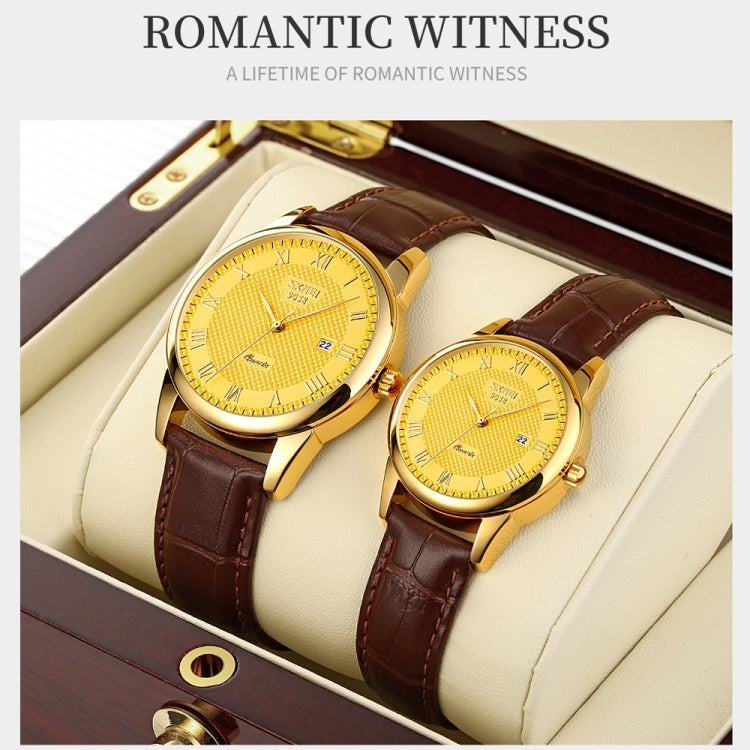 SKMEI 9058 Multifunctional Outdoor Fashion Waterproof Gold Shell Quartz Wrist Watch, Women Style Black Face Black Strap, Women Style Silver Face Brown Strap, Women Style Gold Face Brown Strap, Men Style Silver Face Brown Strap                          ...