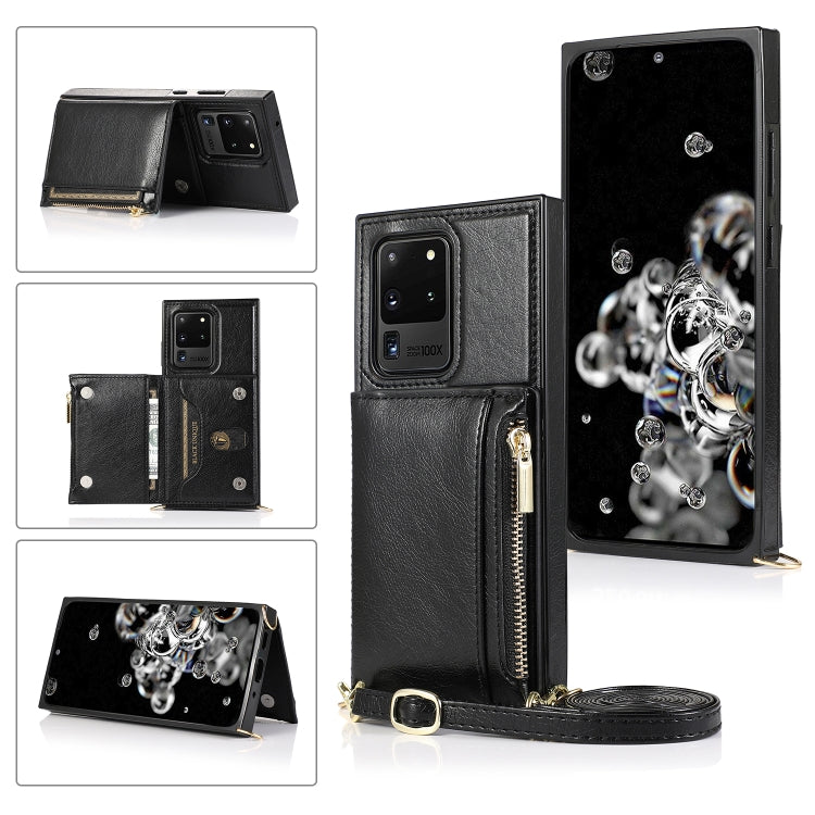 Square Zipper Wallet Bag TPU+PU Back Cover Case with Holder & Card Slots & Wallet & Cross-body Strap, For Samsung Galaxy S10 Plus, For Samsung Galaxy S20, For Samsung Galaxy S20 Plus, For Samsung Galaxy S20 Ultra, For Samsung Galaxy Note20