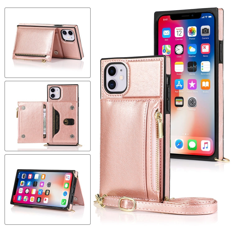 Square Zipper Wallet Bag TPU+PU Back Cover Case with Holder & Card Slots & Wallet & Cross-body Strap, For iPhone 8 Plus / 7 Plus, For iPhone 11, For iPhone 11 Pro, For iPhone 11 Pro Max, For iPhone SE 2022 / SE 2020 / 8 / 7, For iPhone XR              ...
