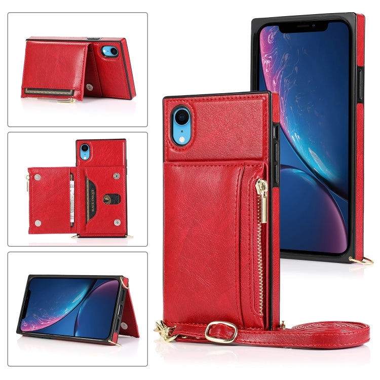 Square Zipper Wallet Bag TPU+PU Back Cover Case with Holder & Card Slots & Wallet & Cross-body Strap, For iPhone 8 Plus / 7 Plus, For iPhone 11, For iPhone 11 Pro, For iPhone 11 Pro Max, For iPhone SE 2022 / SE 2020 / 8 / 7, For iPhone XR              ...