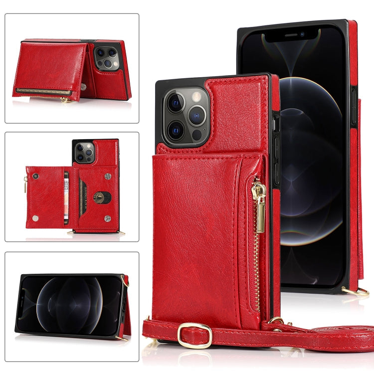 Square Zipper Wallet Bag TPU+PU Back Cover Case with Holder & Card Slots & Wallet & Cross-body Strap, For iPhone 8 Plus / 7 Plus, For iPhone 11, For iPhone 11 Pro, For iPhone 11 Pro Max, For iPhone SE 2022 / SE 2020 / 8 / 7, For iPhone XR              ...