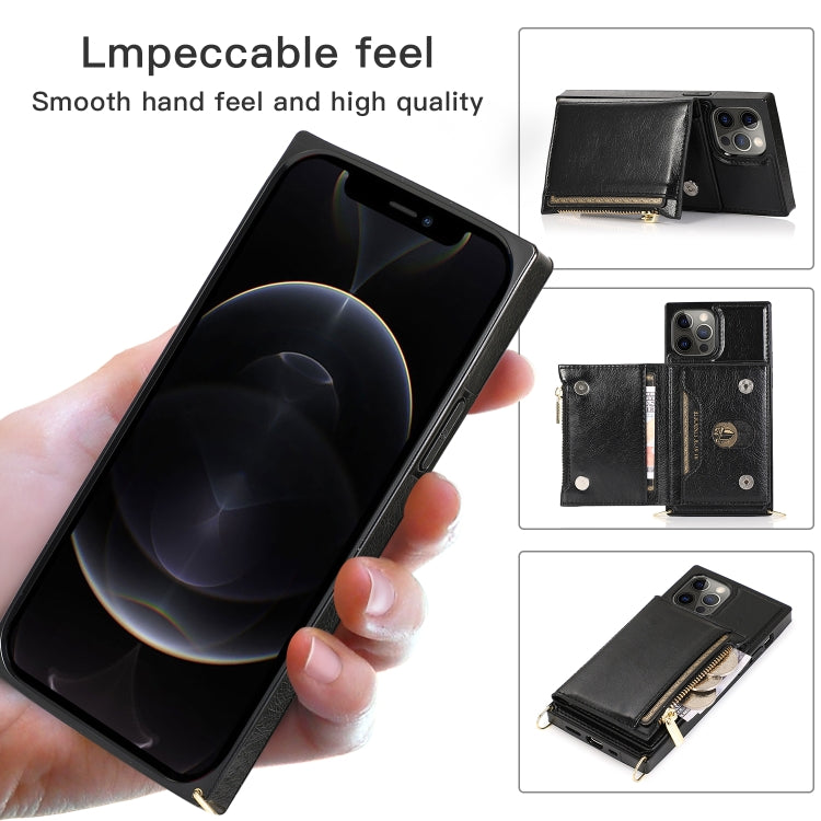 Square Zipper Wallet Bag TPU+PU Back Cover Case with Holder & Card Slots & Wallet & Cross-body Strap, For iPhone 12 Pro Max, For iPhone XS / X, For iPhone XS Max