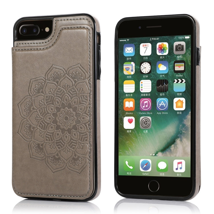 Double Buckle Mandala Pattern PU+TPU Protective Case with Card Slots & Holder & Photo Frame, For iPhone SE 2022 / SE 2020 / 8 / 7, For iPhone 7 Plus / 8 Plus, For iPhone X / XS, For iPhone XR