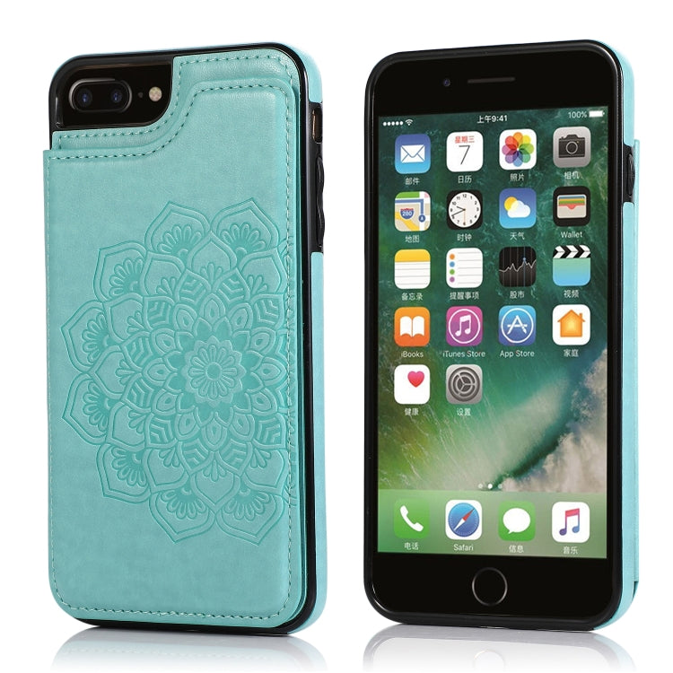 Double Buckle Mandala Pattern PU+TPU Protective Case with Card Slots & Holder & Photo Frame, For iPhone SE 2022 / SE 2020 / 8 / 7, For iPhone 7 Plus / 8 Plus, For iPhone X / XS, For iPhone XR