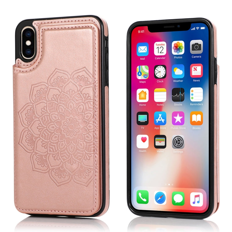 Double Buckle Mandala Pattern PU+TPU Protective Case with Card Slots & Holder & Photo Frame, For iPhone SE 2022 / SE 2020 / 8 / 7, For iPhone 7 Plus / 8 Plus, For iPhone X / XS, For iPhone XR