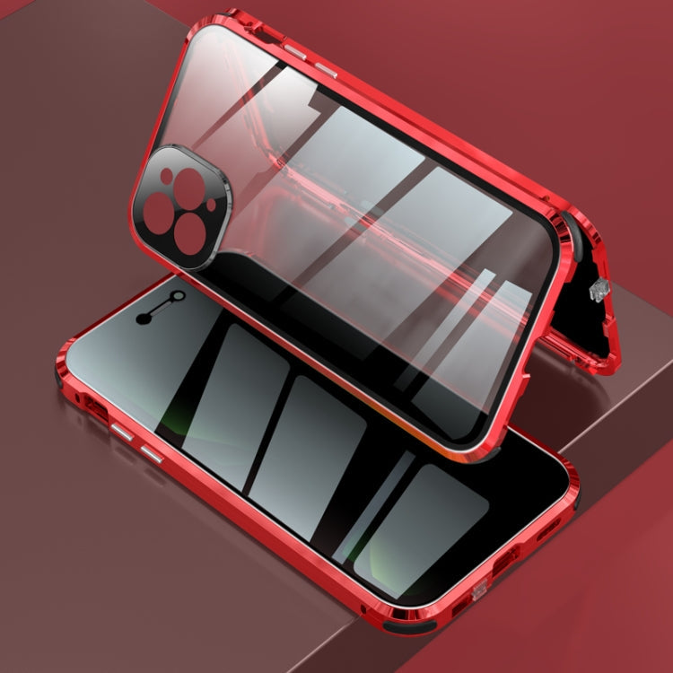 Four-corner Shockproof Anti-peeping Magnetic Metal Frame Double-sided Tempered Glass Case, For iPhone 11 Pro Max, For iPhone 11 Pro, For iPhone 12, For iPhone 12 Pro, For iPhone 12 Pro Max