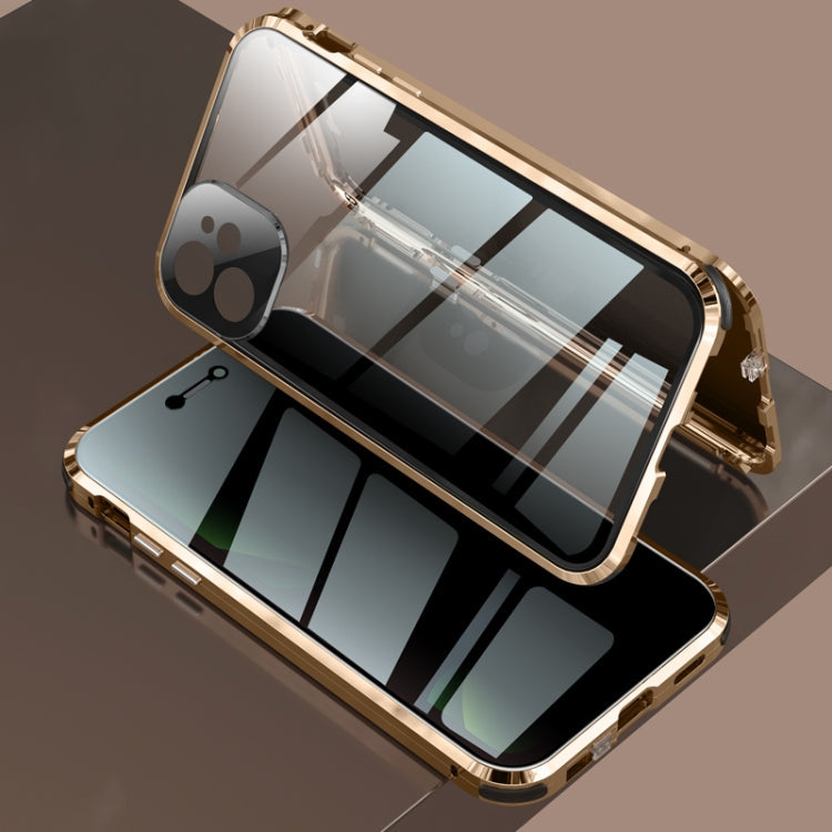 Four-corner Shockproof Anti-peeping Magnetic Metal Frame Double-sided Tempered Glass Case, For iPhone 11 Pro Max, For iPhone 11 Pro, For iPhone 12, For iPhone 12 Pro, For iPhone 12 Pro Max
