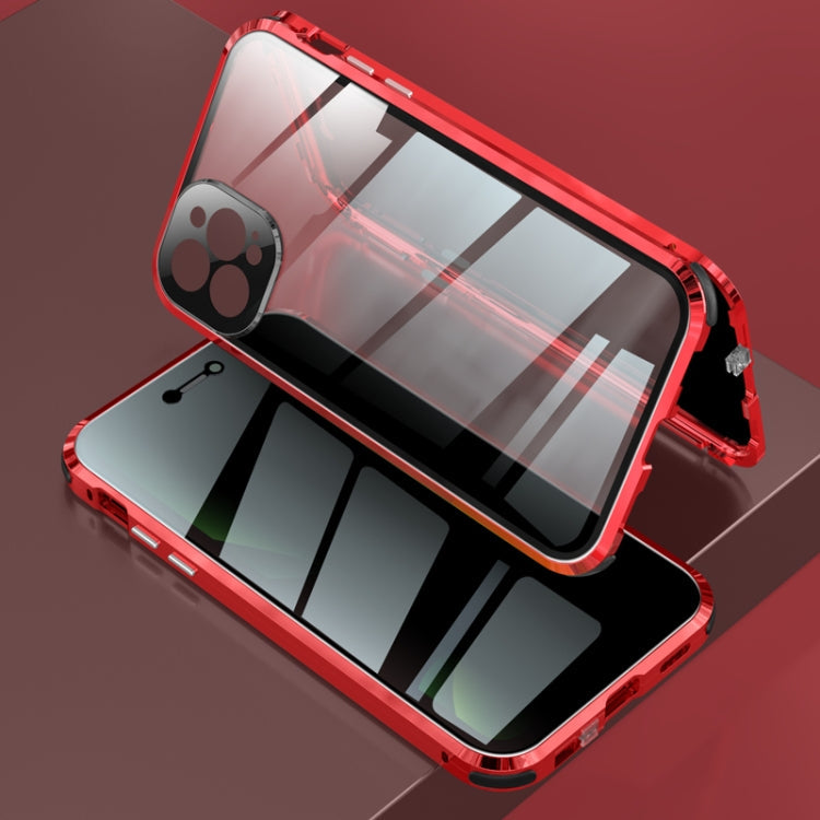 Four-corner Shockproof Anti-peeping Magnetic Metal Frame Double-sided Tempered Glass Case, For iPhone 11 Pro Max, For iPhone 11 Pro, For iPhone 12, For iPhone 12 Pro, For iPhone 12 Pro Max