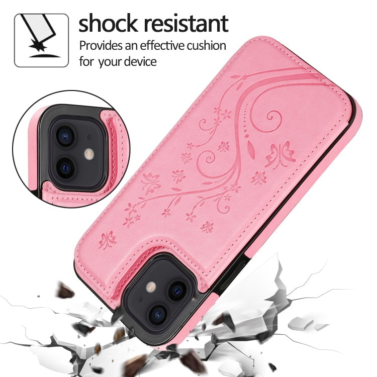 Butterflies Flowers Double Buckle PU + TPU Protective Case with Holder & Card Slots & Photo Frame, For iPhone 12 mini, For iPhone 12 / 12 Pro