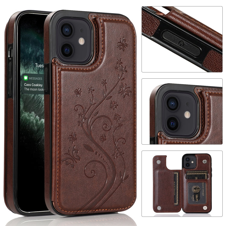 Butterflies Flowers Double Buckle PU + TPU Protective Case with Holder & Card Slots & Photo Frame, For iPhone 12 mini, For iPhone 12 / 12 Pro