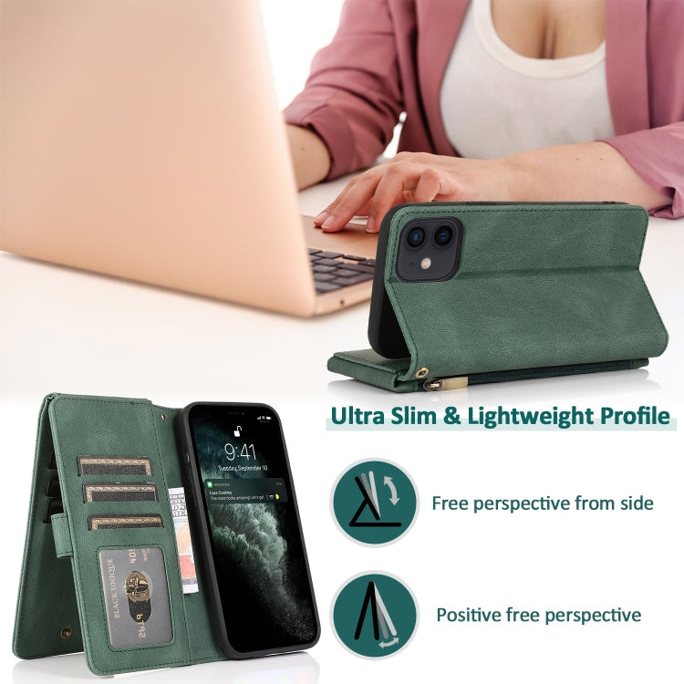 Skin-feel Crazy Horse Texture Zipper Wallet Bag Horizontal Flip Leather Case with Holder & Card Slots & Wallet & Lanyard, For iPhone 12 Pro Max