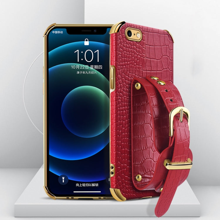 Electroplated TPU Crocodile Pattern Leather Case with Wrist Strap, For iPhone 6, For iPhone SE 2022 / SE 2020 / 8 / 7, For iPhone 8 Plus / 7 Plus, For iPhone XS / X