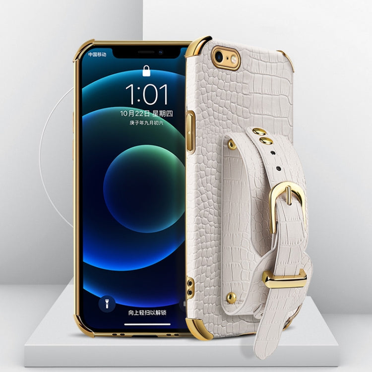 Electroplated TPU Crocodile Pattern Leather Case with Wrist Strap, For iPhone 6, For iPhone SE 2022 / SE 2020 / 8 / 7, For iPhone 8 Plus / 7 Plus, For iPhone XS / X