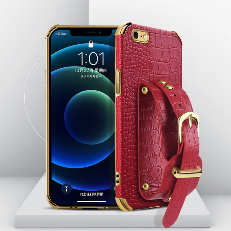 Electroplated TPU Crocodile Pattern Leather Case with Wrist Strap, For iPhone 6, For iPhone SE 2022 / SE 2020 / 8 / 7, For iPhone 8 Plus / 7 Plus, For iPhone XS / X