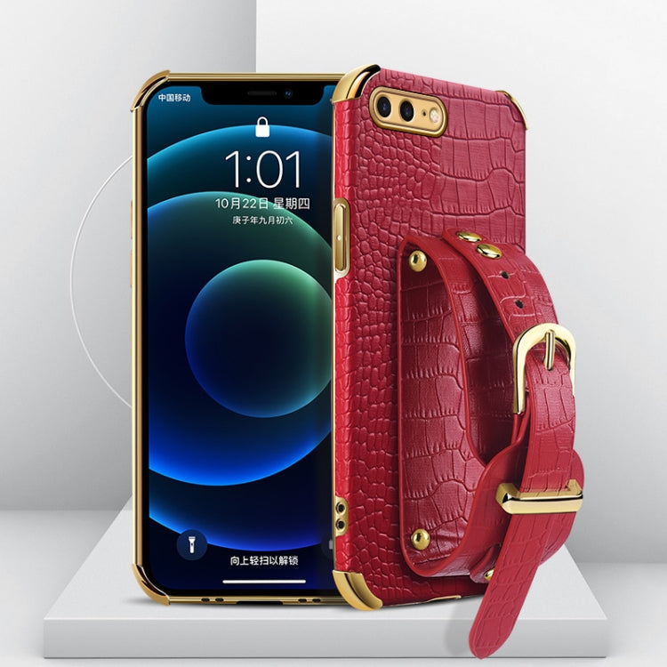 Electroplated TPU Crocodile Pattern Leather Case with Wrist Strap, For iPhone 6, For iPhone SE 2022 / SE 2020 / 8 / 7, For iPhone 8 Plus / 7 Plus, For iPhone XS / X