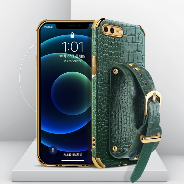 Electroplated TPU Crocodile Pattern Leather Case with Wrist Strap, For iPhone 6, For iPhone SE 2022 / SE 2020 / 8 / 7, For iPhone 8 Plus / 7 Plus, For iPhone XS / X