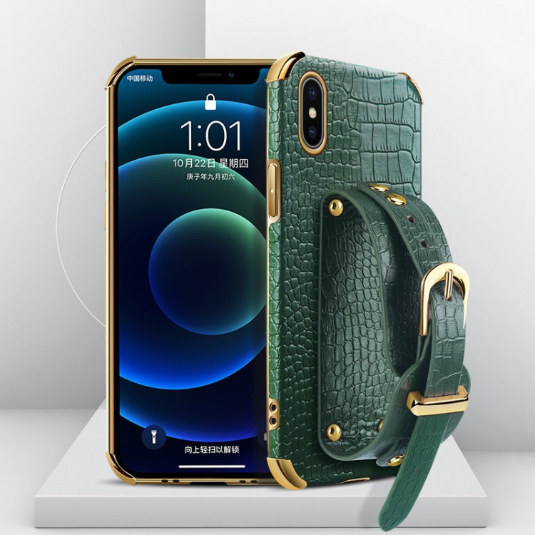 Electroplated TPU Crocodile Pattern Leather Case with Wrist Strap, For iPhone 6, For iPhone SE 2022 / SE 2020 / 8 / 7, For iPhone 8 Plus / 7 Plus, For iPhone XS / X