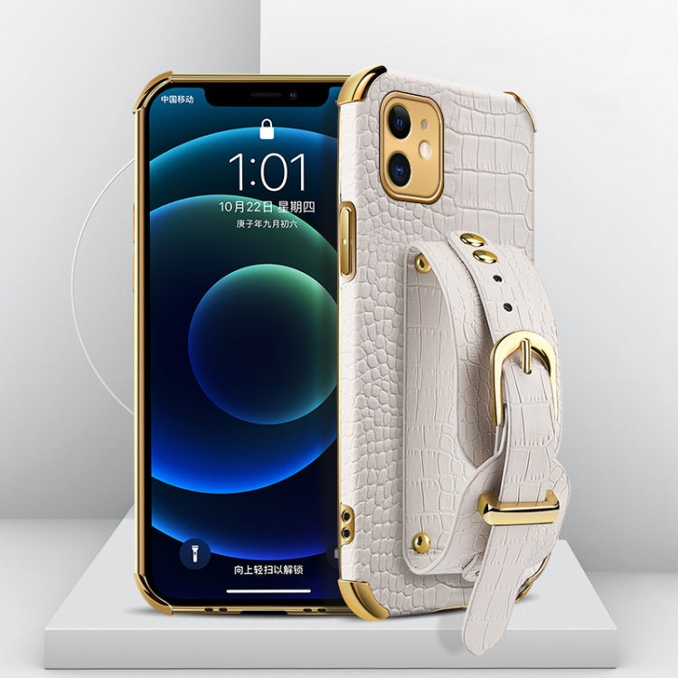 Electroplated TPU Crocodile Pattern Leather Case with Wrist Strap, For iPhone XR, For iPhone XS Max, For iPhone 11, For iPhone 11 Pro