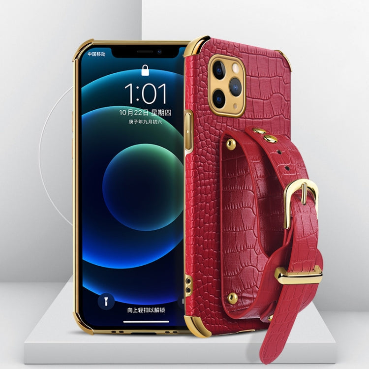 Electroplated TPU Crocodile Pattern Leather Case with Wrist Strap, For iPhone XR, For iPhone XS Max, For iPhone 11, For iPhone 11 Pro