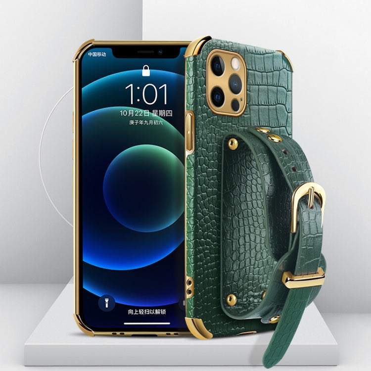 Electroplated TPU Crocodile Pattern Leather Case with Wrist Strap, For iPhone 11 Pro Max, For iPhone 12 mini, For iPhone 12, For iPhone 12 Pro