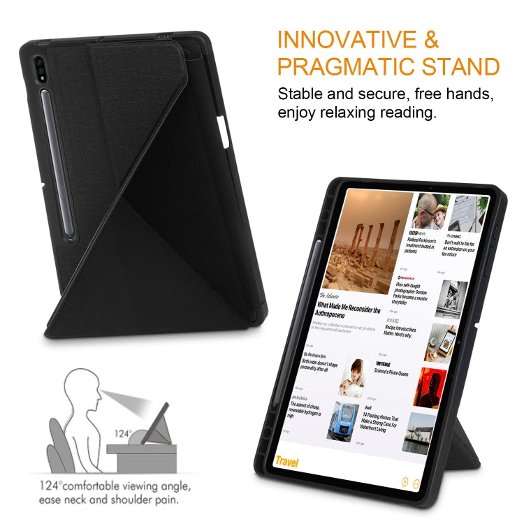 Cloth Texture Multi-folding Horizontal Flip PU Leather Shockproof Case with Holder & Sleep / Wake-up Function, For Samsung Galaxy Tab S8+ / Tab S8 Plus /  Tab S7 FE / Tab S7+ T970 / T975, For Samsung Galaxy Tab S8 / Galaxy Tab S7 T870                  ...