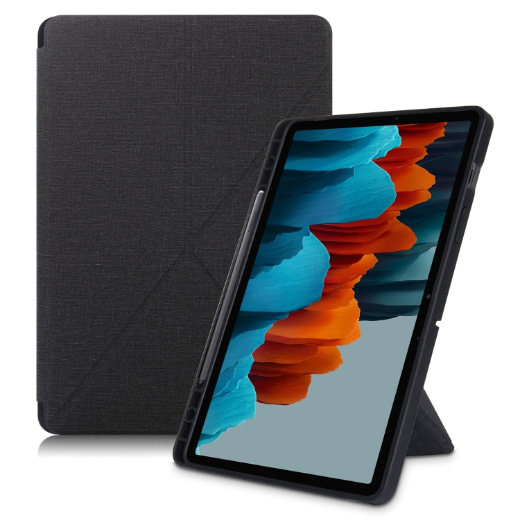Cloth Texture Multi-folding Horizontal Flip PU Leather Shockproof Case with Holder & Sleep / Wake-up Function, For Samsung Galaxy Tab S8+ / Tab S8 Plus /  Tab S7 FE / Tab S7+ T970 / T975, For Samsung Galaxy Tab S8 / Galaxy Tab S7 T870                  ...