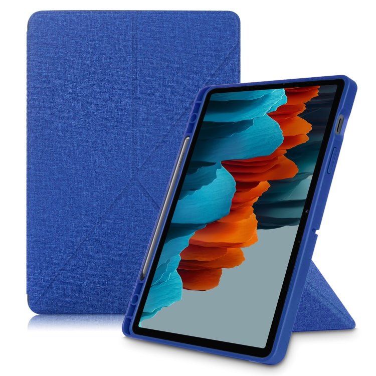 Cloth Texture Multi-folding Horizontal Flip PU Leather Shockproof Case with Holder & Sleep / Wake-up Function, For Samsung Galaxy Tab S8+ / Tab S8 Plus /  Tab S7 FE / Tab S7+ T970 / T975, For Samsung Galaxy Tab S8 / Galaxy Tab S7 T870                  ...