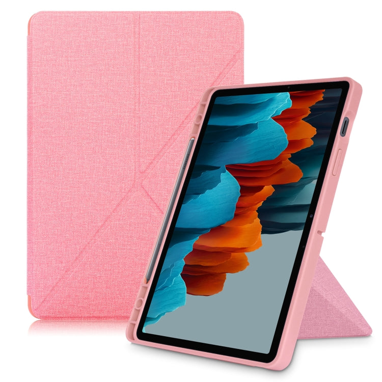 Cloth Texture Multi-folding Horizontal Flip PU Leather Shockproof Case with Holder & Sleep / Wake-up Function, For Samsung Galaxy Tab S8+ / Tab S8 Plus /  Tab S7 FE / Tab S7+ T970 / T975, For Samsung Galaxy Tab S8 / Galaxy Tab S7 T870                  ...