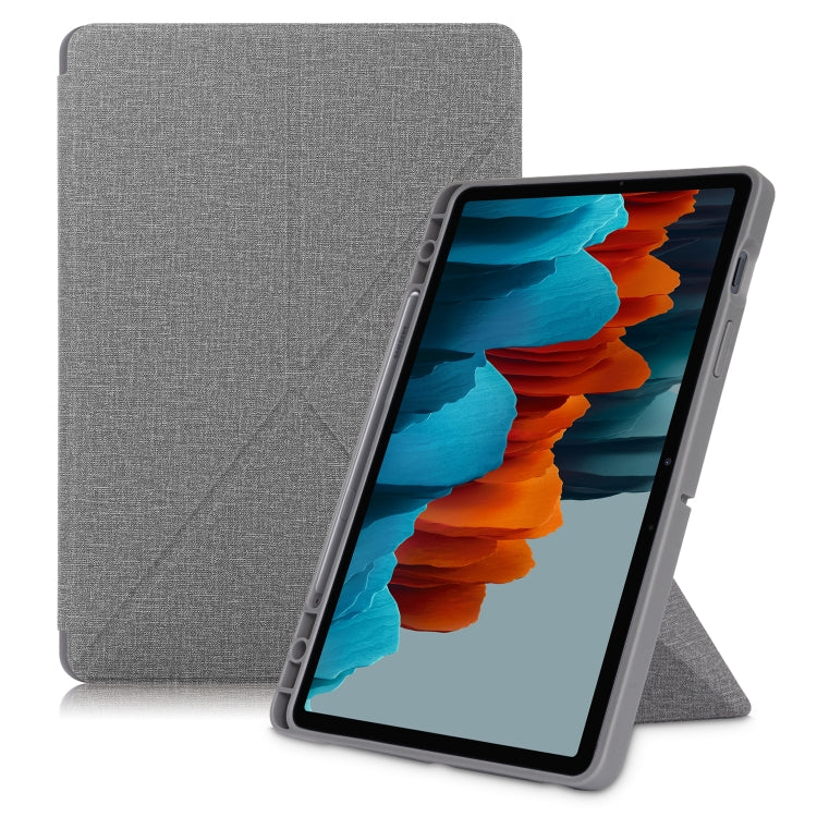 Cloth Texture Multi-folding Horizontal Flip PU Leather Shockproof Case with Holder & Sleep / Wake-up Function, For Samsung Galaxy Tab S8+ / Tab S8 Plus /  Tab S7 FE / Tab S7+ T970 / T975, For Samsung Galaxy Tab S8 / Galaxy Tab S7 T870                  ...