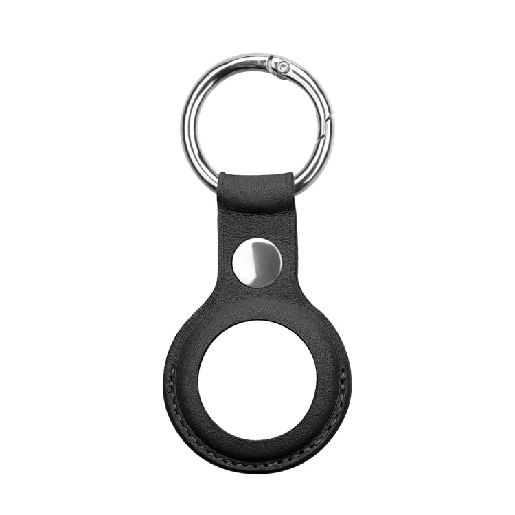 Anti-scratch Top-layer Cowhide Leather Case Cover with Switchable Keychain Ring for AirTag 2nd Gen / AirTag 1st Gen