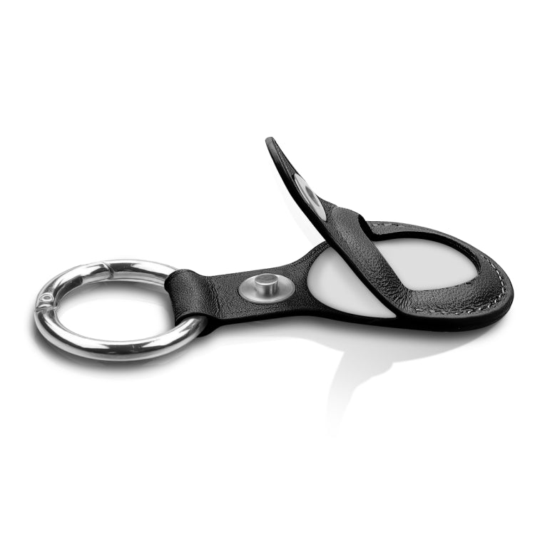 Anti-scratch Top-layer Cowhide Leather Case Cover with Switchable Keychain Ring for AirTag 2nd Gen / AirTag 1st Gen