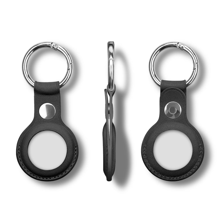 Anti-scratch Top-layer Cowhide Leather Case Cover with Switchable Keychain Ring for AirTag 2nd Gen / AirTag 1st Gen