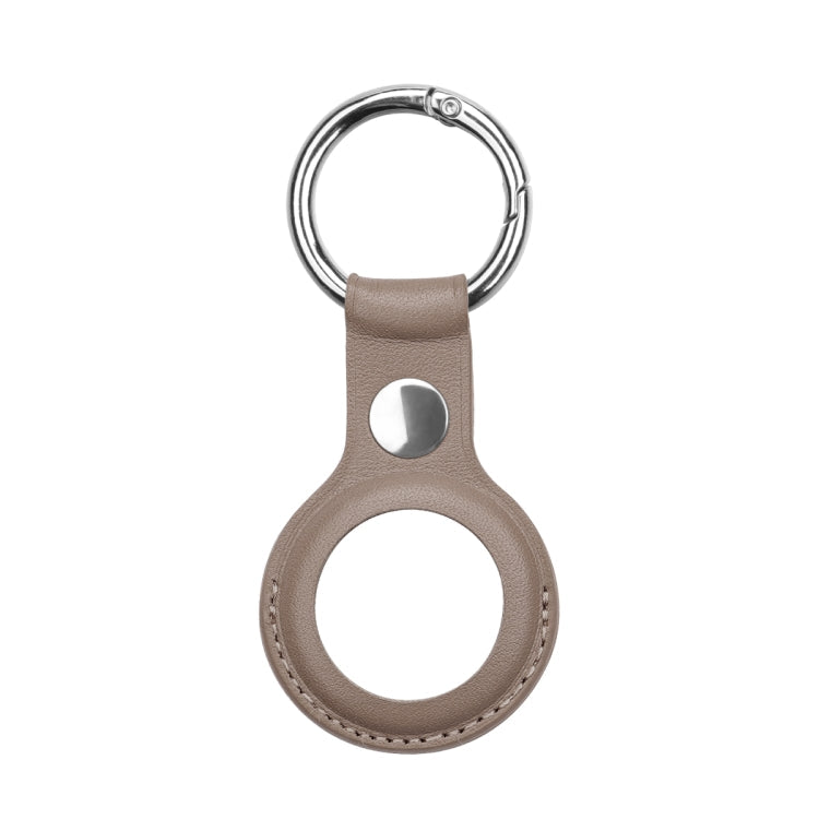 Anti-scratch Top-layer Cowhide Leather Case Cover with Switchable Keychain Ring for AirTag 2nd Gen / AirTag 1st Gen