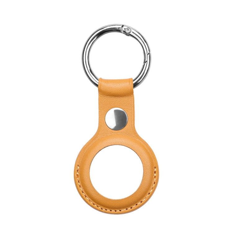 Anti-scratch Top-layer Cowhide Leather Case Cover with Switchable Keychain Ring for AirTag 2nd Gen / AirTag 1st Gen